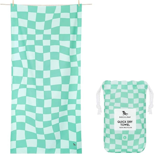 Dock & Bay Beach Towel - Quick Dry, Sand Free - Compact, Lightweight - 100% Recycled - Includes Bag - Check Mate - Large (160x90cm, 63x35)