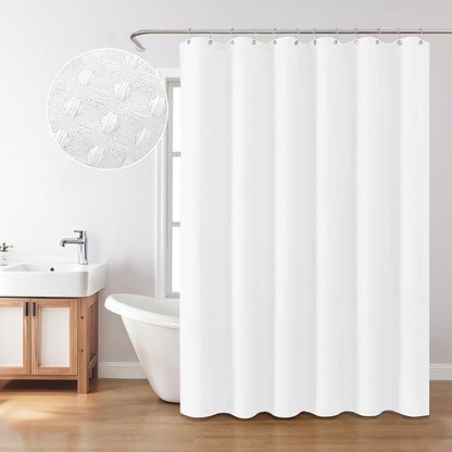 Inhousolu Fabric Shower Curtain Waffle Weave, 230 GSM Heavy Duty, Weighted Hem, 14 Metal Hooks, Water Repellent, Machine Washable, Hotel Spa Luxury Bath Curtain Set, 72 x 72 Inch, White