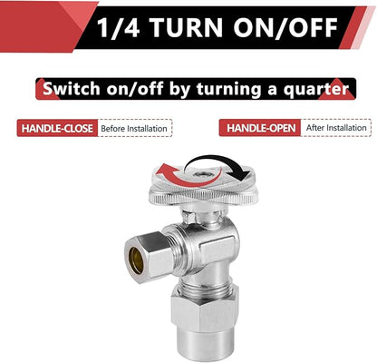 (Pack of 2) EFIELD Angle Stop Valve 1/2" Nominal (5/8" OD) Compression x 3/8" OD, 1/4-Turn,(VALVE116-2PCS)