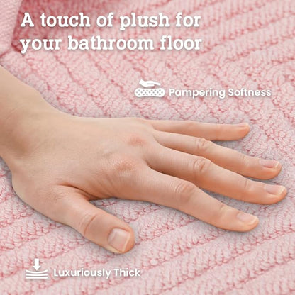 Casa Lino 100% Cotton Bath Mat Set of 2 (NOT A Rug) - 34" x 22" Bathroom Floor Towels - Machine Washable, Soft, Highly Absorbent & Quick Dry Bath Floor Towel (Blush)