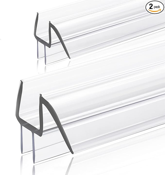 2-Pack Ultra Clear Shower Door Bottom Seal (3/8'' X 39'', Polycarbonate) Frameless Glass Shower Door Seal Strip Shower Door Sweep - Stop Shower Leaks and Create a Water Barrier