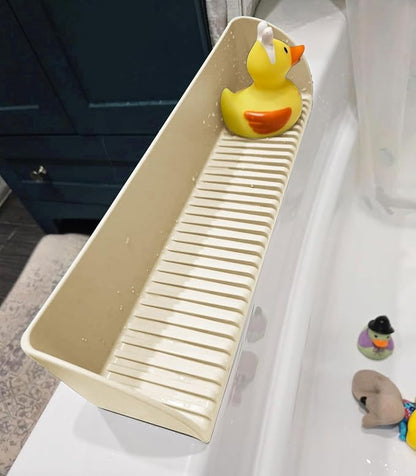 Roslim Splash Guard for Bathtub & Sink - Silicone Kids Bath Splash Guard Shelf, Bath Toy Tray Holder, Tub Water Splash Guard with 4 Suction Cups, Bathroom Accessories for Baby Bath, 1Pack, Beige