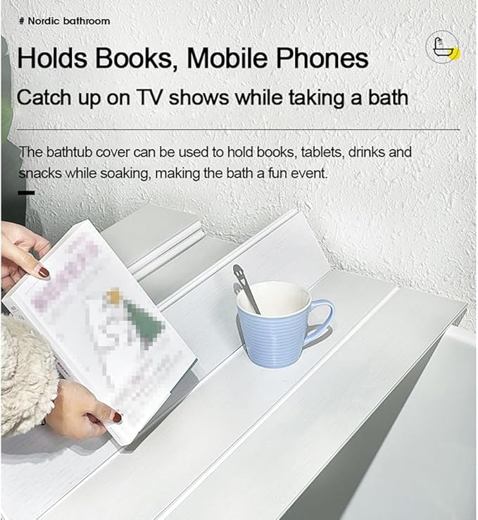 Adjustable Foldable Dust-Proof Bathtub Cover White,Waterproof Shutter Bathtub Tray & Laptop Desk 2 in 1 Fits Most Tubs,Modern Bath Tub Racks for Home (0.7Mx1.6M（2.3FTx5.25FT）, 0.24in Thick)