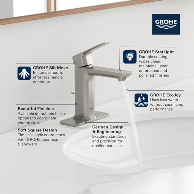 Grohe 1019202430 Cubeo Single Hole Single Handle M-Size Bathroom Faucet, 1.2 GPM, Matte Black