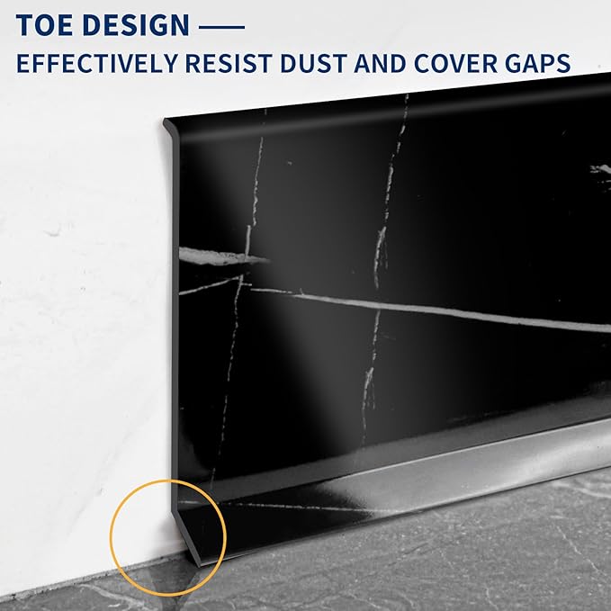 Flexible Baseboard Molding Trim 4 Inch Self-Adhesive Vinyl Wall Base Peel and Stick Cove Base Rubber Wall Baseboard Moulding Trim (40Ft, Black Stone)