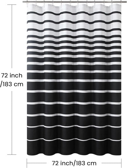 Black Shower Curtain, Modern Black and White Stripe Waterproof Polyester Shower Curtains for Bathroom, 72x72 Inches
