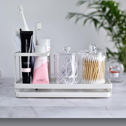 MYITYARD Toothbrush Holders for Bathrooms, 4 Slots Rustproof Metal Tooth Brushing Organizer with Drainage, Electric Tooth Brush Toothpaste Holder for Bathroom Countertop, White