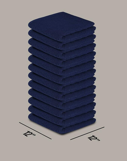 Softolle 100% Cotton Washcloths 24 Pack (12x12 Inches) Soft, Highly Absorbent Washcloth, Face Towels, Wash Cloths for Face, Ring Spun, Bulk Pack (Navy Blue/White, 24 Pack)