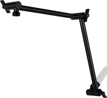 G-Promise 18 Inch Shower Head Extension Arm, Solid Brass Height & Angle Adjustable Extender, Rise or Lower Rainfall and Fixed Shower Head (Matte Black)