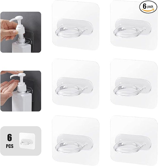 Adhesive Shower Gel Bottle Rack,Shampoo Dispenser Holder,Bath Lotion Hook,Liquid Soap Hanger,Multipurpose Bathroom Toilet Kitchen Wall Mounted Stand Device,No Drilling,Strong and Transparent(6pcs)