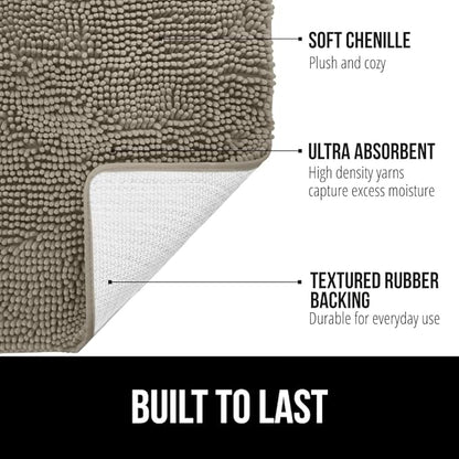 Gorilla Grip Shaggy Chenille Bath Rug Mat for Toilet Base, Machine Washable, Microfiber Dries Quickly, Plush Absorbent Contour Mats for Toilets, Bathroom Decor, Oval U-Shape, 22'' x 19'' x 15'', Latte