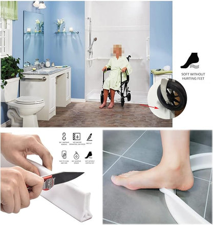 98Inch Collapsible Shower Threshold Water Dam 2" High Shower Barrier Water Stopper 2" Tall Shower Water Guard To Keep Water In Shower Dry And Wet Separation Bathroom Wheelchair Accessible