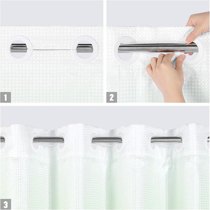 MitoVilla No Hooks Needed Extra Long Shower Curtain Liner Set, 86 inch XL Emerald Green Ombre Heavyweight Waffle Fabric Cloth Shower Curtains with Snap-in Liner for Modern Luxury Hotel & Spa Bathroom