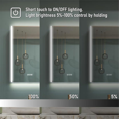 WELLFOR 20" x 30" LED Mirrored Bathroom Cabinet, Mirror Medicine Cabinet with Lights, Defogging LED Mirror Cabinet with Outlets & USB Ports, Surface Mounted, Right Opening Door, Hardwired Connected