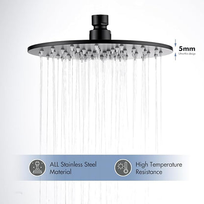 Rainfall Shower Head, MEDIOMI Rain Shower Head Set - Ultra-Thin Design High Flow Stainless Steel Large Round Rain Shower Heads with Shower Arm and Flange (8-Inch, Matte Black)