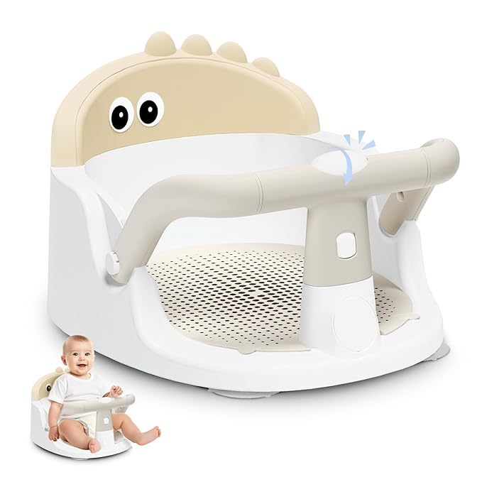 Baby Bath Seat for Babies 6 Months & Up Sitting Up, Non-Slip Baby Bath Chair with Suction Cup, Safe and Comfortable Portable Infant Bath Seat for Bathroom, Bathtub Tub, Easy to Clean (Yellow)