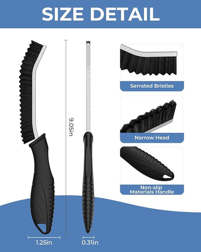 Crevice Cleaning Brushes, Cleaner Scrub Brush Tool for Hard to Reach Tight Space, Home Essentials, Serrated Scrub Brushes, Cleaning Supplies for Shower, Bathroom, Kitchen, Toilet (6, Black)