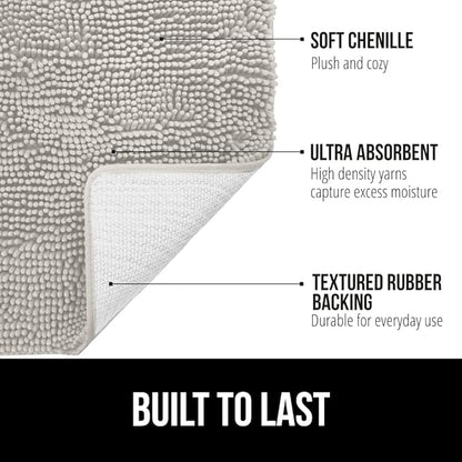 GORILLA GRIP Bathroom Rug Sets, Soft Chenille 2 Piece Area Rugs Set, Toilet Base Mat and 30x20 Carpet, Absorbent Microfiber Washable Mats Dry Quickly, Home Décor and Bath Room Accessories, Light Gray