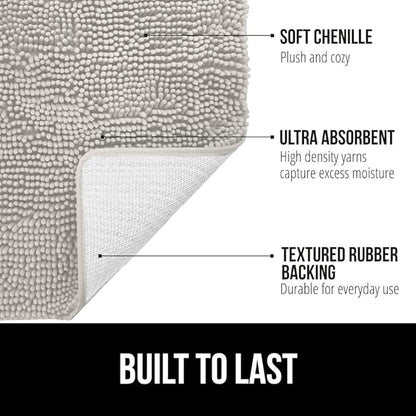 GORILLA GRIP Bath Rug Mat 48x24, Soft Absorbent Chenille, Quick Dry Microfiber Mats, Rubber Backing Washable Shower Floor Rugs, Bathmat Runner, US Designed Bathroom Home Decor Accessories Light Gray