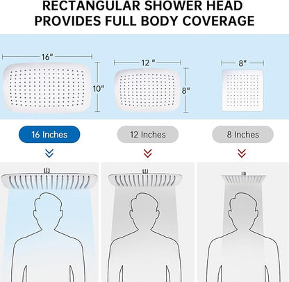 G-Promise All Metal 16 Inch Shower Head with Massage Mode Handheld, Rain Shower Head with Handheld Spray Combo, 3-Way Diverter with Pause Setting, 13 Inch Adjustable Extension Arm (Polished Chrome)