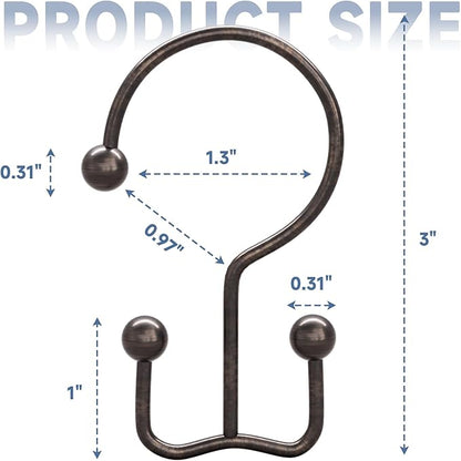 Titanker Shower Curtain Hooks Bronze, Minimalist Simple Double Glide Shower Curtain Rings, Rust Proof Metal Shower Hooks Rings for Bathroom Shower Rods Curtains, Set of 12 Hooks