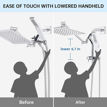 G-Promise All Metal Shower Diverter with Low Handheld Holder, 3-Way Diverter Valve with Pause Mode for Handheld and Fixed Shower Head, 4-Settings Universal Bathing System Replacement Part(Chrome)
