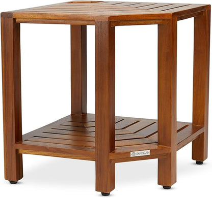 TeakCraft Teak Corner Shower Bench with Basket 17.5 Inch, Fully Assembled. The TeakRa