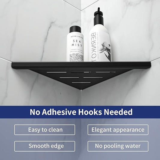 8'' Corner Shower Shelf 2PCS, 304 Stainless Steel Bathroom Shelves for Tiled Wall, Grout in Shelf Rack, No Drilling Needed (8'', Black)