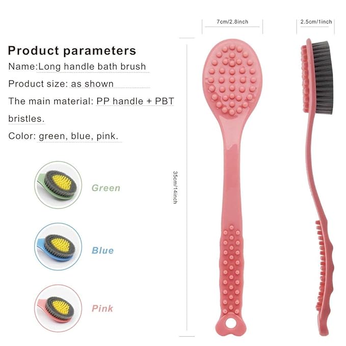 QiCheng&LYS long handle bath brush, soft and comfortable massage brush bath brush - 14 inches (green and Pink)