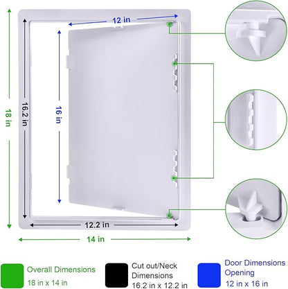 Plumbing Access Panel - 12 x 16 Inch Plastic Access Door, Removable Wall & Ceiling Reinforced, Durable White