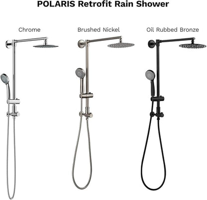 Fennocasa Polaris 1 Rain Shower System, includes 8” Rainfall Shower Head with High Pressure Handheld Combo, 3-Setting Handheld Spray, Height Adjustable Spray Holder, 60” Hose (Chrome)