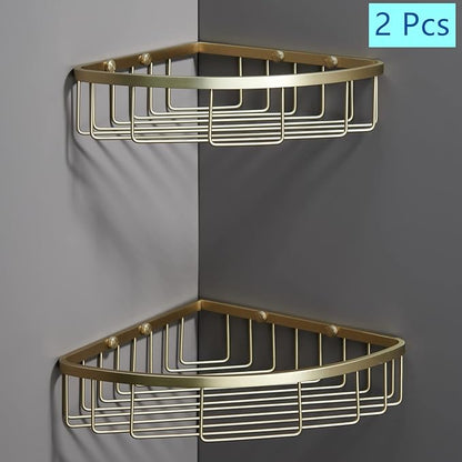 Corner Shower Caddy Organizer, SUS304 Stainless Steel Heavy Duty Rust-Proof Shelf Shampoo Holder, Wall Mounted Storage Rack for Bathroom Kitchen, 2 Packs Brushed Gold