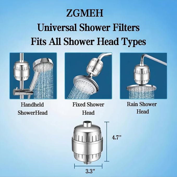 20 Stage Shower Head Filter - 2 Cartridges,Hard Water Filter,99% Remove Chlorine, Fluoride,Heavy Metals and Harmful Impurities,High Output Showerhead Filters for Improving Skin and Hair,Chrome