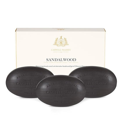 Caswell-Massey Natural Bar Soap Gift Set - Sandalwood - Triple-Milled Moisturizing Body Soap Bars for Men & Women, Plant-Based Formula with Essential Oils, Made in USA, 3 x 5.8 oz