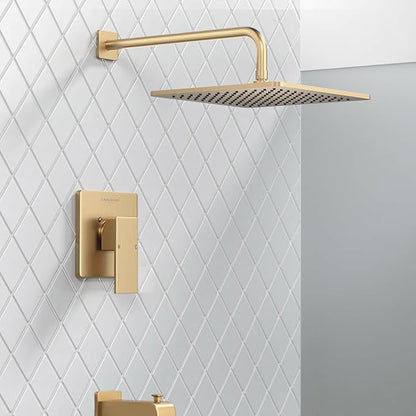 Lava Odoro 12-inch Square Bathtub and Shower Faucet Set Champagne Gold, Shower Trim Kit with Rough-in Valve High Pressure Gold Rainfall Shower Head and Handle Set, (Valve Included), SF106-CB-T