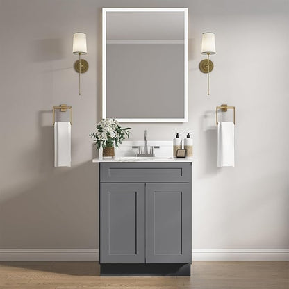 ROOMTEC Bathroom Cabinet, 24'' Free Standing Single Bathroom Vanity with 1 False Drawer and 2 Doors,Morden Bathroom Sink Vanity Storage Cabinet, Shaker Gray