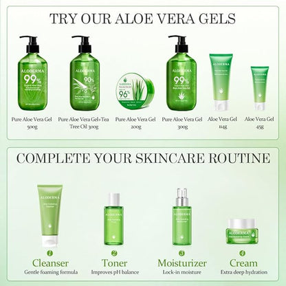Aloderma 99% Organic Aloe Vera Gel Made within 12 Hours of Harvest, Easy Travel Size Tube for Body, Face, & Scalp, Cooling & Soothing Support for Skin & Sunburn, Hydrating Aloe Gel, 1.5oz - 6ct