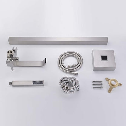 Freestanding Bathtub Faucet Tub Filler Brushed Nickel Floor Mount Faucets Brass Single Handle with Hand Shower