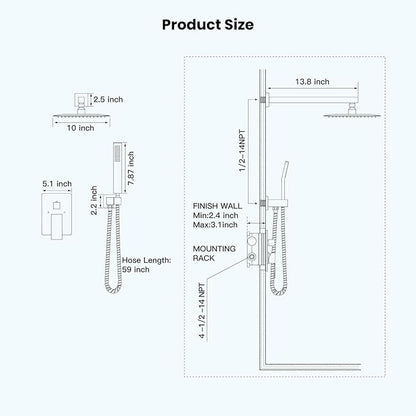 gotonovo Rainfall Bathroom Shower System Rain Shower Head and Handle Set Wall Mounted Shower Complete Combo Solid Brass Pressure Balancing Shower Mixer Valve 10 Inch Brushed Gold