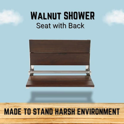 Folding Shower Seat Wall Mounted with Back | 500 lbs Maximum Load Capacity | ADA Compliant Safety Assist Teak Shower Seat for Seniors, Handicapped, and Children | 304 Stainless Steel Frame | 26” x 16”