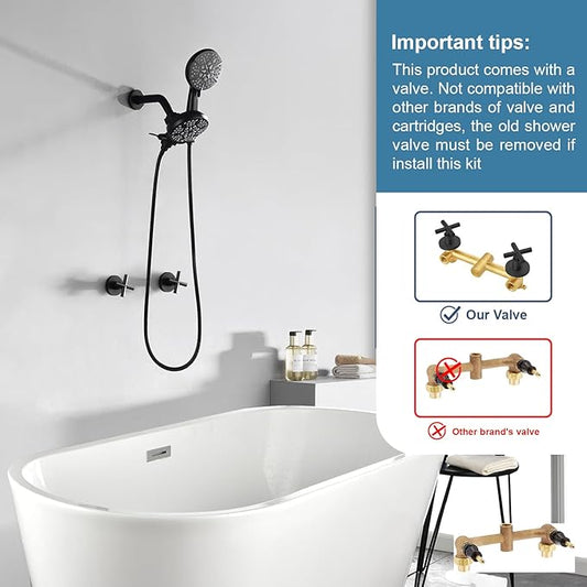 2 Handle Shower Faucet Shower System Complete 2 in 1 Shower Combo Set with Handheld Showerhead Shower Trim Kit Wall Mounted Shower Fixtures Matte Black