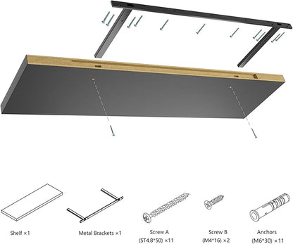 Wall Shelf Set of 3, Black Floating Shelves 36 in W x 10 in D x 1 in H, Wooden Floating Wall Shelf with Invisible Brackets for Living Room/Bedroom/Bathroom/Kitchen Storage and Decor