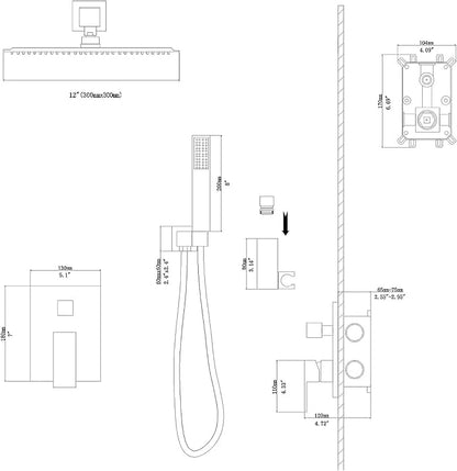 Lordear Rain Shower System 12 Inch Wall Mounted Shower Faucet Set, Brushed Nickel Stainless Steel Shower Head with Handle Set and Brass Valve Brushed Nickel 12" Shower Head