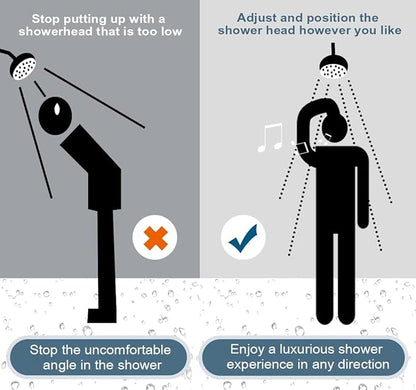 BRIGHT SHOWERS Brass Shower Head Extension Arm for Rain and Handheld Shower Head, 10 Inch Universal Shower Arm Extender, Height & Angle Adjustable, Chrome