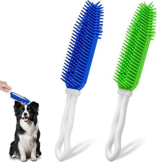 2 Pack Dog Grooming Bath Brush, Premium Soft Silicone Pet Brushes with Handle, Shampoo Soothing Comb for Wet Dry Long Short Haired Dogs & Cats Massaging, Deshedding Shower Scrubbing