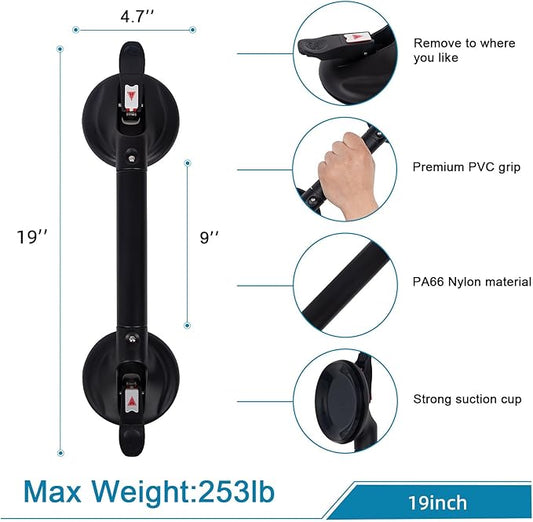 17inch Suction Shower Grab Bar, Portable Shower Handle Bar Suction Grip Bar Bathtub Handle with Strong Hold Suction Cup Fitting and Rapid Release for Bathroom(Max Capacity :300lb