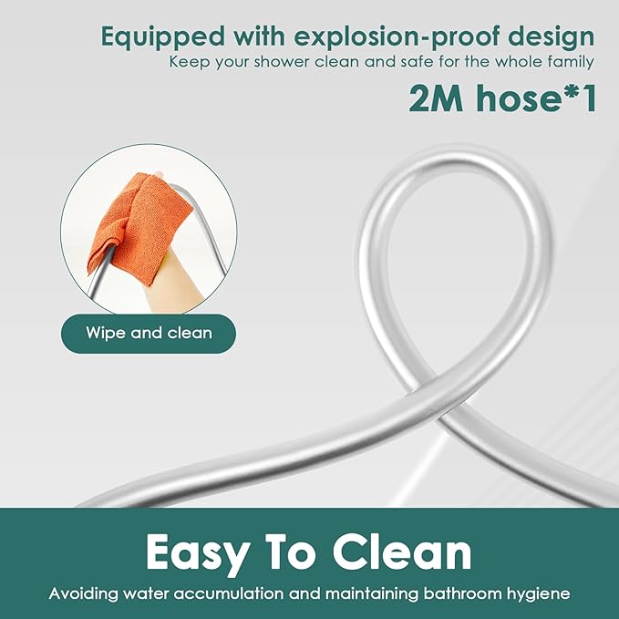 PVC Shower Hose，Explosion Proof Flexible Replacement Long Hose With Standard G1/2 Thread Connection for Home Hotel Motorhome（2m）