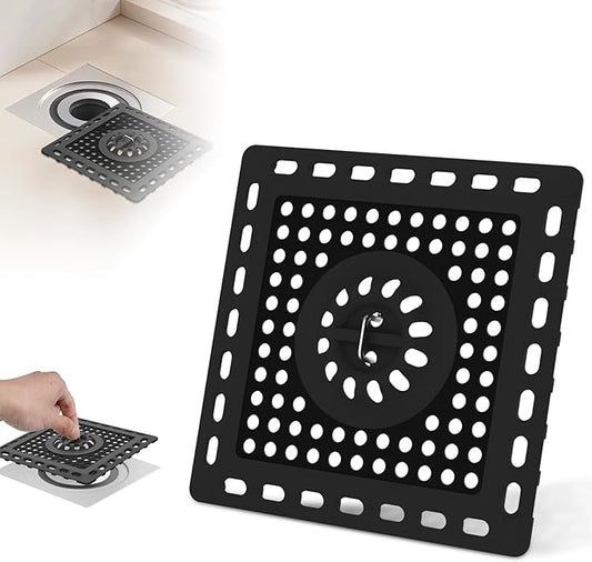 Hibbent Upgraded Shower Drain Hair Catcher, Shower Drain Cover for Bathroom Floor 4" Drain, Anti-Clogging Bathtub Drain Strainer, Stainless Steel Kitchen Sink Drain Strainer with Handle, Matte Black
