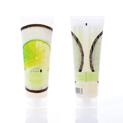 100% PURE Coconut Lime Shower Gel Natural Foaming & Hydrating Body Wash - Deeply Moisturizing Gentle Soap Cleanser for All Skin Types, Even Sensitive - Gluten-Free - 8 Fl Oz