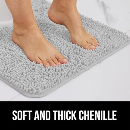 GORILLA GRIP Bath Rug Mat 54x24, Soft Absorbent Chenille, Quick Dry Microfiber Mats, Rubber Backing Washable Shower Floor Rugs, Bathmat Runner, US Designed Bathroom Home Decor Accessories Light Gray